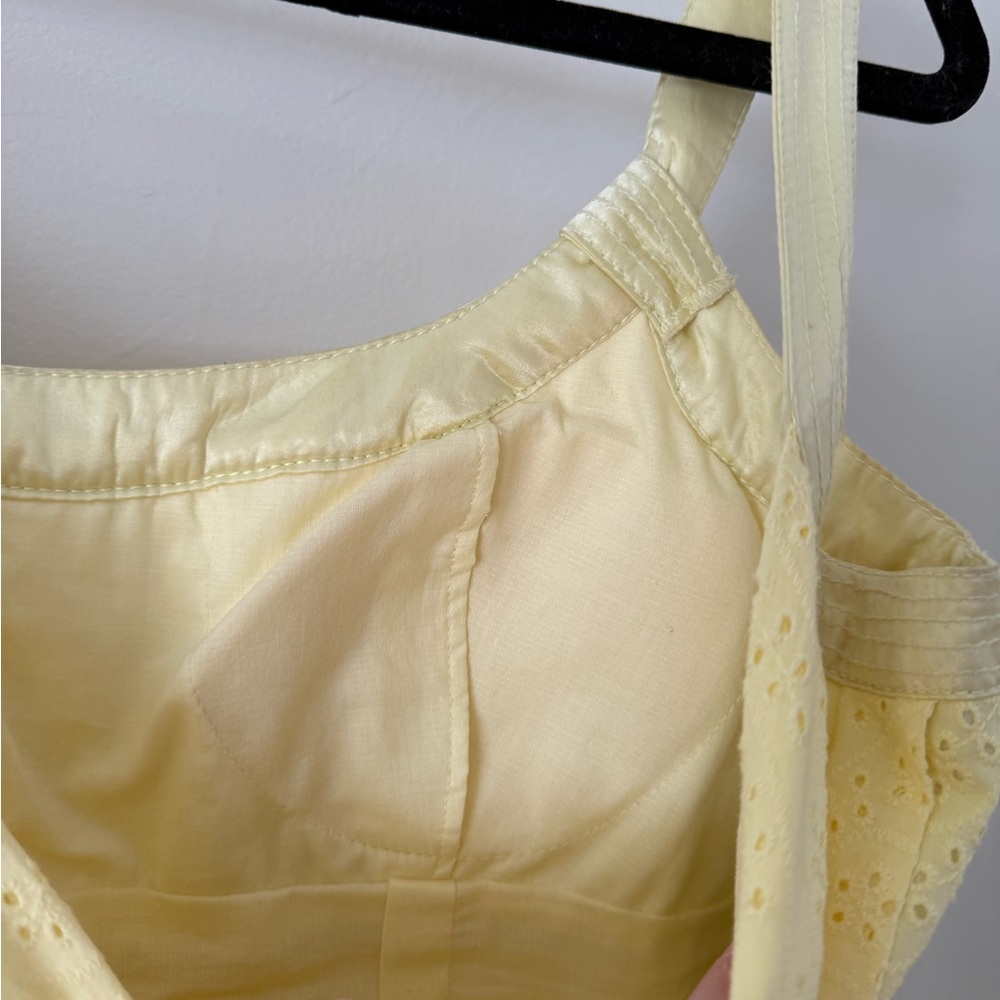 Butter Yellow Sundress Calvin Klein Womens 4 - Eyelet Pleated Cotton Cottagecore - Picture 16 of 16